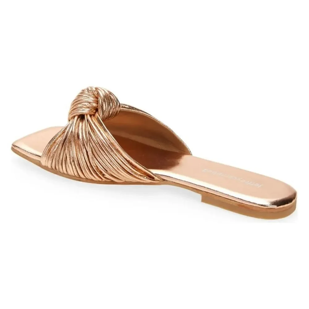 Revolve Jeffrey Campbell Knaughty-3 Rose Gold Knotted Slip-On Flat Sandal NWOT